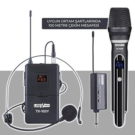 Lastvoice Tx-102EY Şarjlı EL Yaka Headset Kablosuz Mikrofon Seti UHF